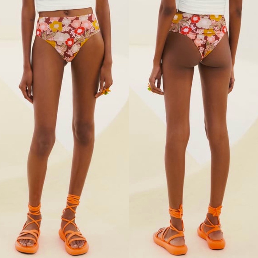 Zara FLORAL PRINTED BIKINI SWIM BOTTOM High Waist MULTI COLOR SIZE XL NEW
